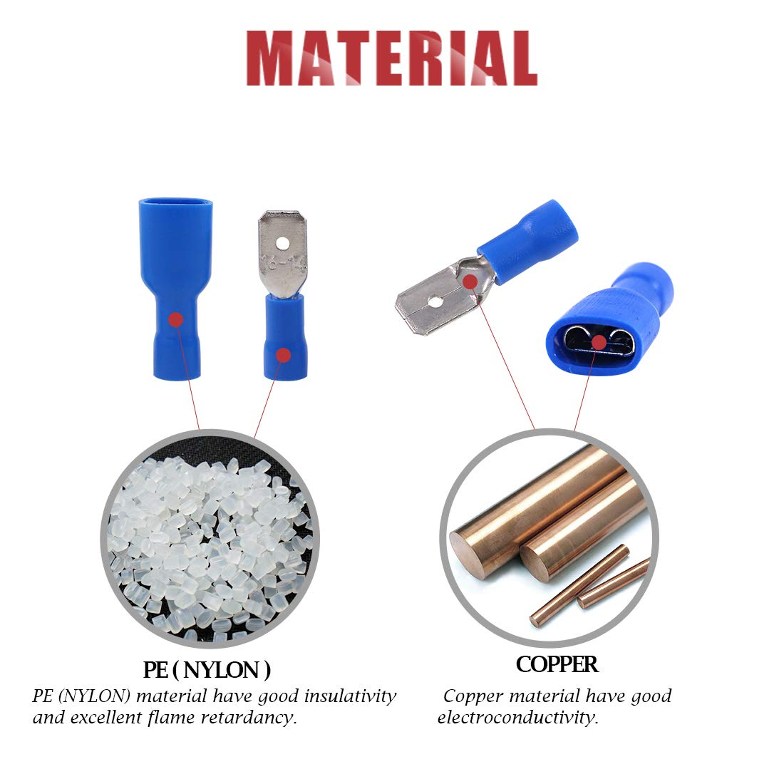 Hilitchi 100Pcs 16-14 Gauge Fully Insulated Male Female Spade Quick Splice Wire Terminals Wire Crimp Connectors Set image number 2