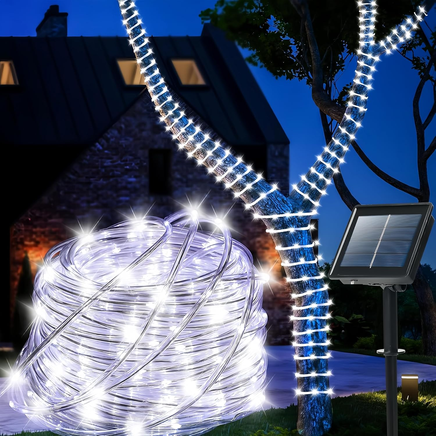 Clearhill Solar Rope Lights 10M/32Ft Warm 100LED 8 Modes Waterproof IP65 Outdoor Solar String Lights for Garden, Party, Home, Christmas, Halloween, Tree Decorations, Wedding, Holiday Lighting