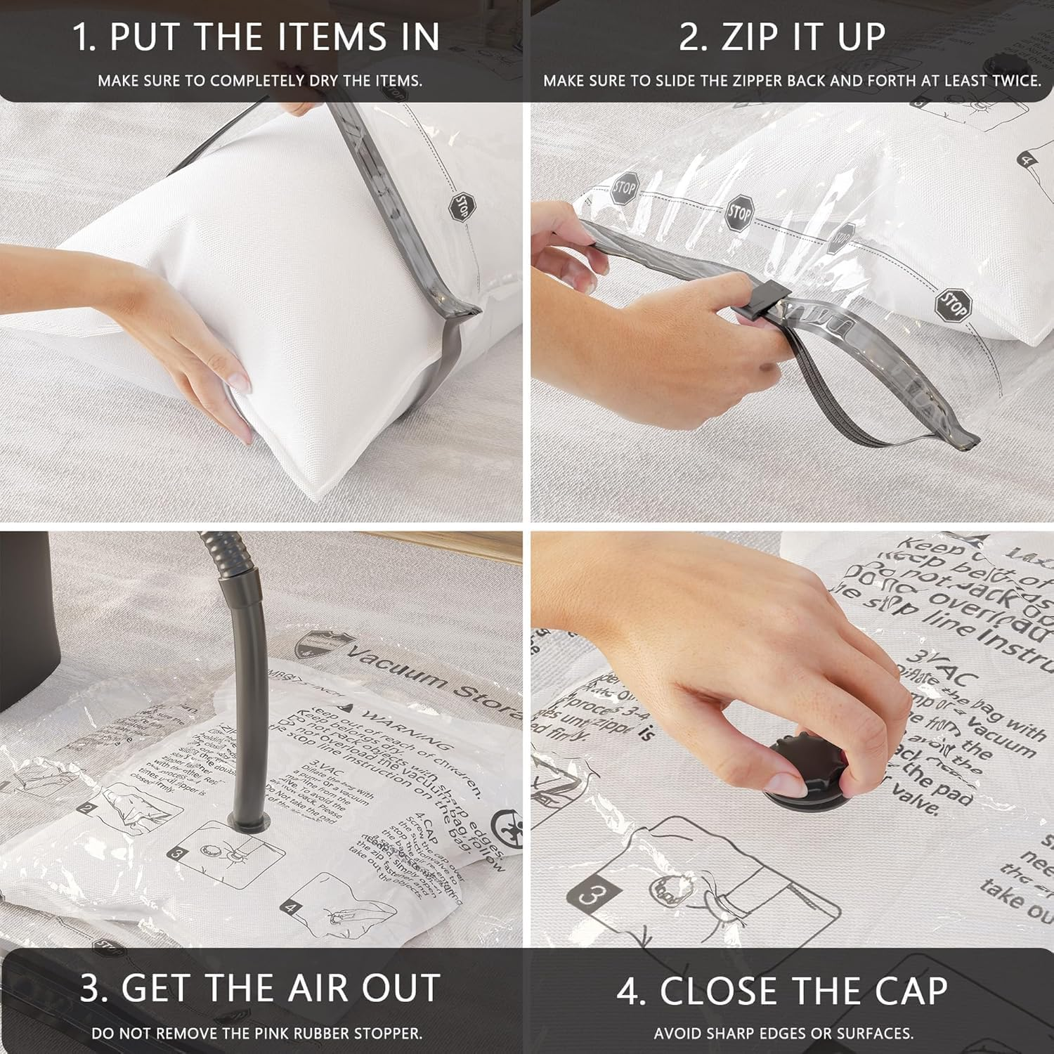 Vacuum Storage Bags 8 Jumbo Plus, Space Saver Bags with Travel Hand Pump, Compression Airtight Sealer Bags for Clothes, Bedding, Pillows, Comforters, Blankets image number 3