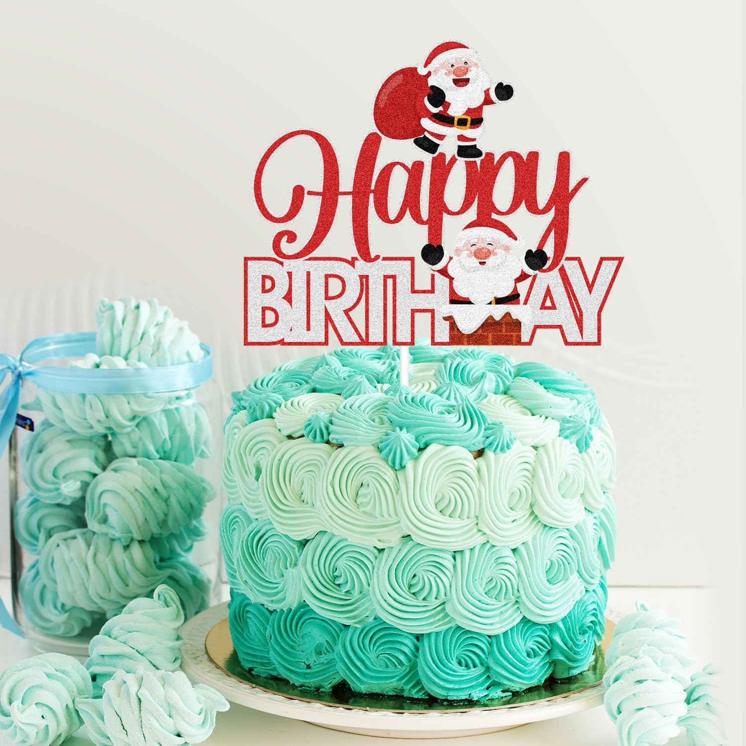 Merry Christmas Happy Birthday Cake Topper - 2024 Winter Birthday Red Glitter Man Cake Topper - Christmas Birthday Party Supplies - Christmas Holidays Party Decoration