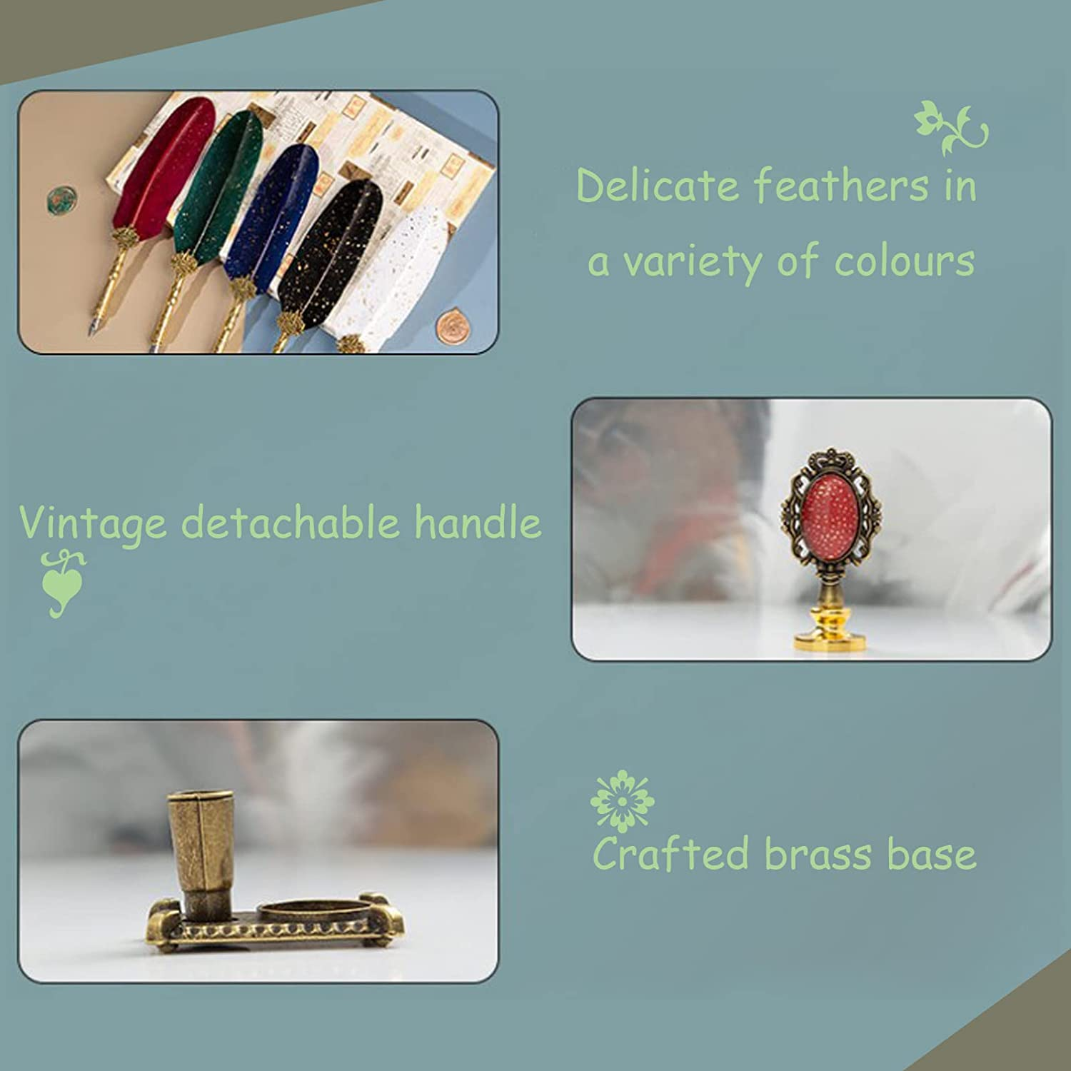 Joyeee Feather Calligraphy Dip Pens and Nibs, Stationery Paper, Pen Base, Spoon, Black Ink Bottle, Dip Pen Wooden for Writing Letters, Greeting Cards, Valentine&rsquo;S Day Writing Drawing Lover - 101 White Quill Pen Set image number 3