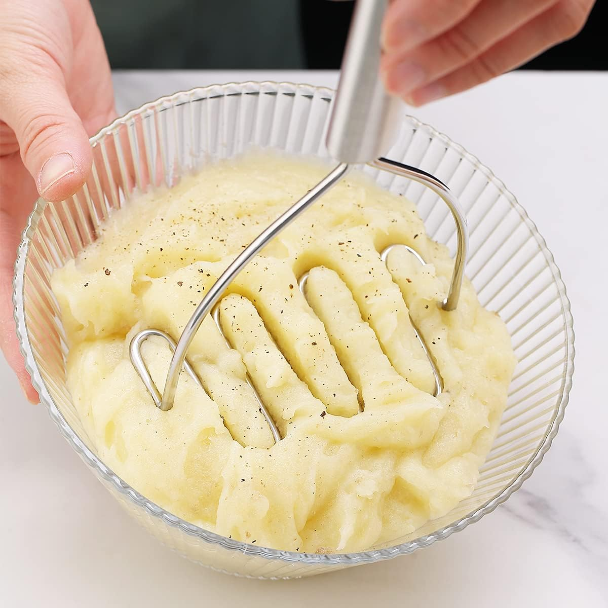 Potato Mashers, Kyraton Heavy Duty Stainless Steel Potato Ricer with Firm Grip, Kitchen Masher Perfect for Mashed Baby Food, Vegetable, Fruits, Mashed Potatoes, Jam, Use for Cooking and Kitchen Gadget image number 2