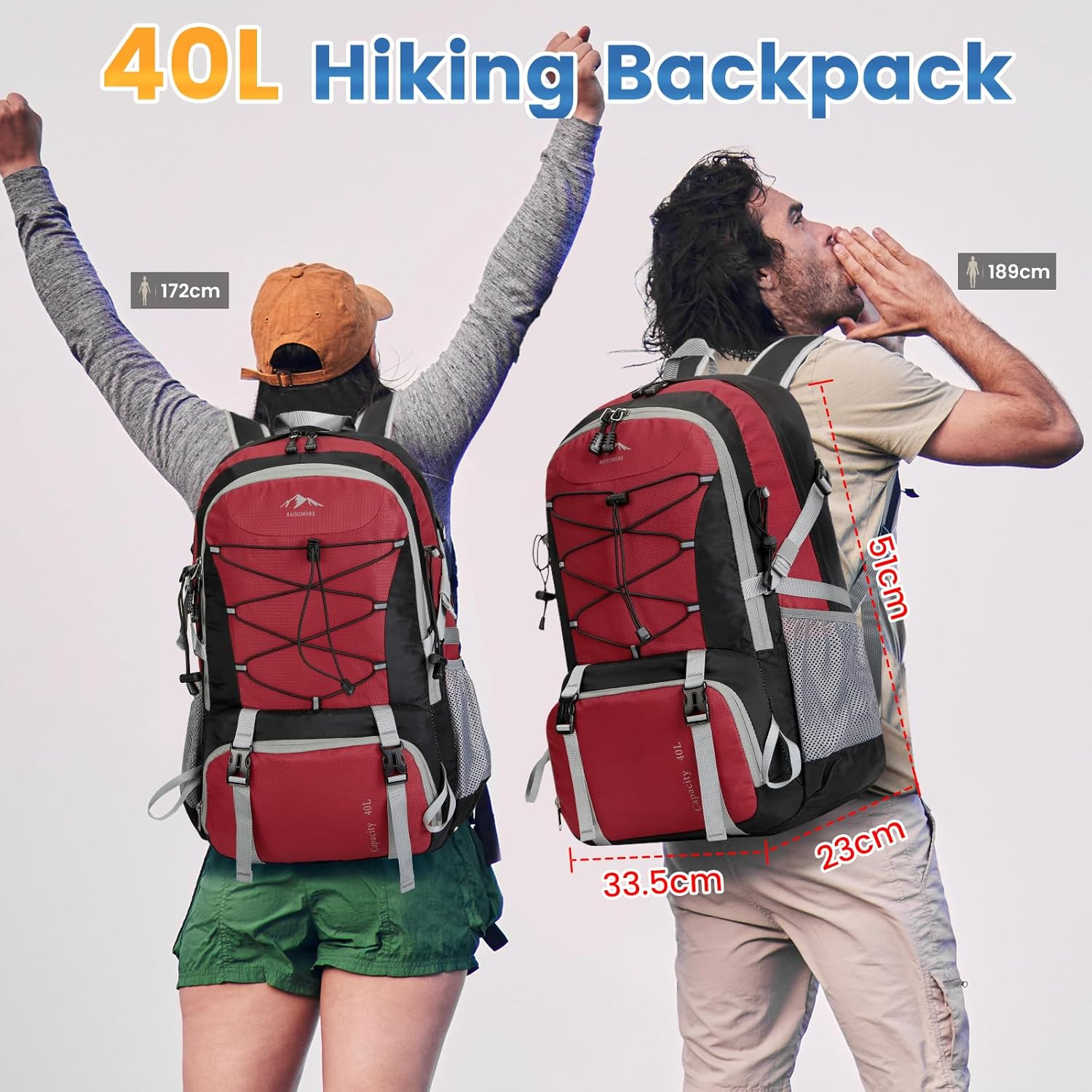 Hiking Backpack 40L Waterproof Camping Backpack for Men Women Lightweight Outdoor Sport Daypack Packable Hiking Backpack for Climbing Travel Touring - Black image number 3