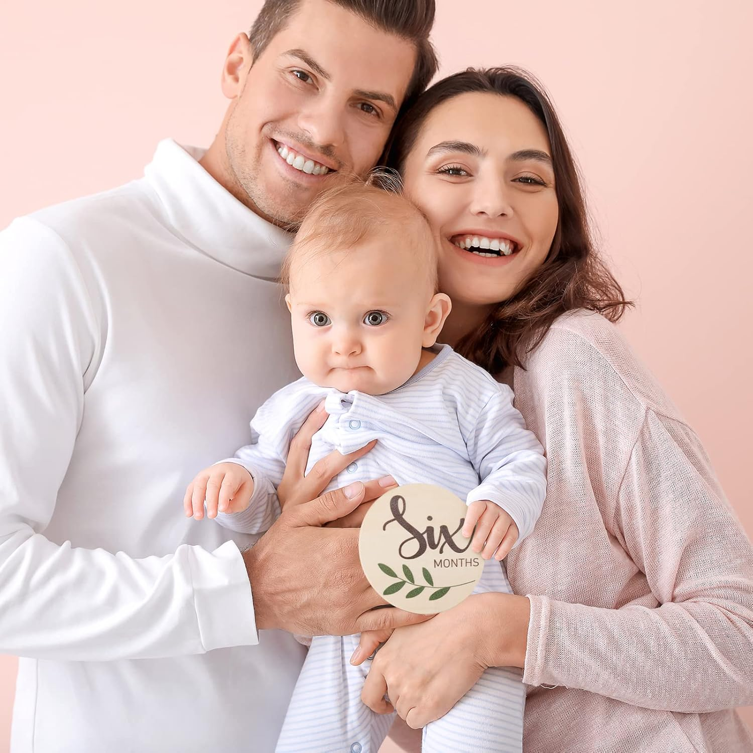 Baby Monthly Milestone Cards Sign - 10 Double Sided Marker Wooden Circles Discs Newborn Photography Prop, Pregnancy Journey Birth Announcement Sign Baby Boy and Girl Gift Sets image number 1