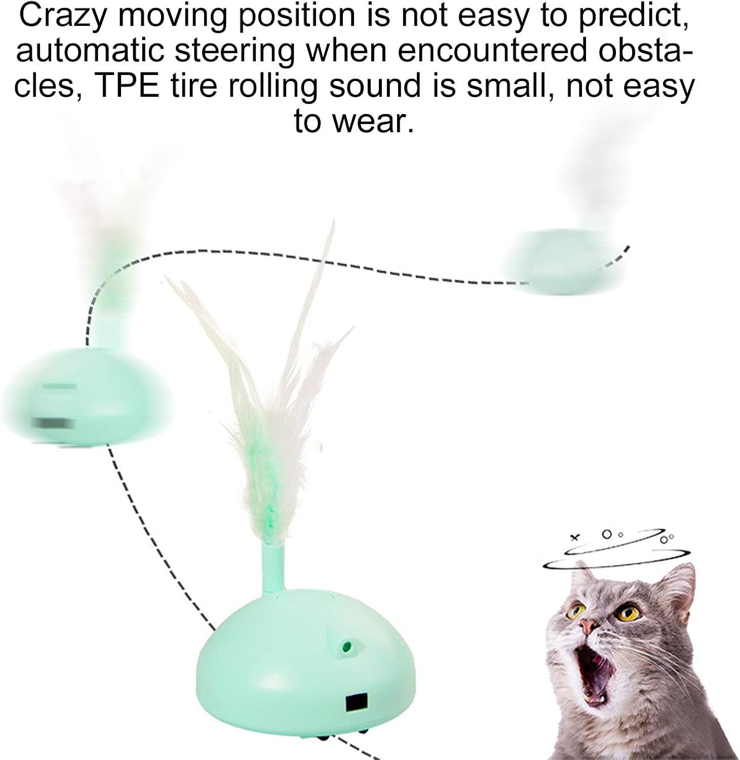 USB Charged Electric Teaser Sphere with Feather,Engaging Cat Play Turntable with Interactive Flash and Movement Perfect for Indoor Cats and Kittens image number 5