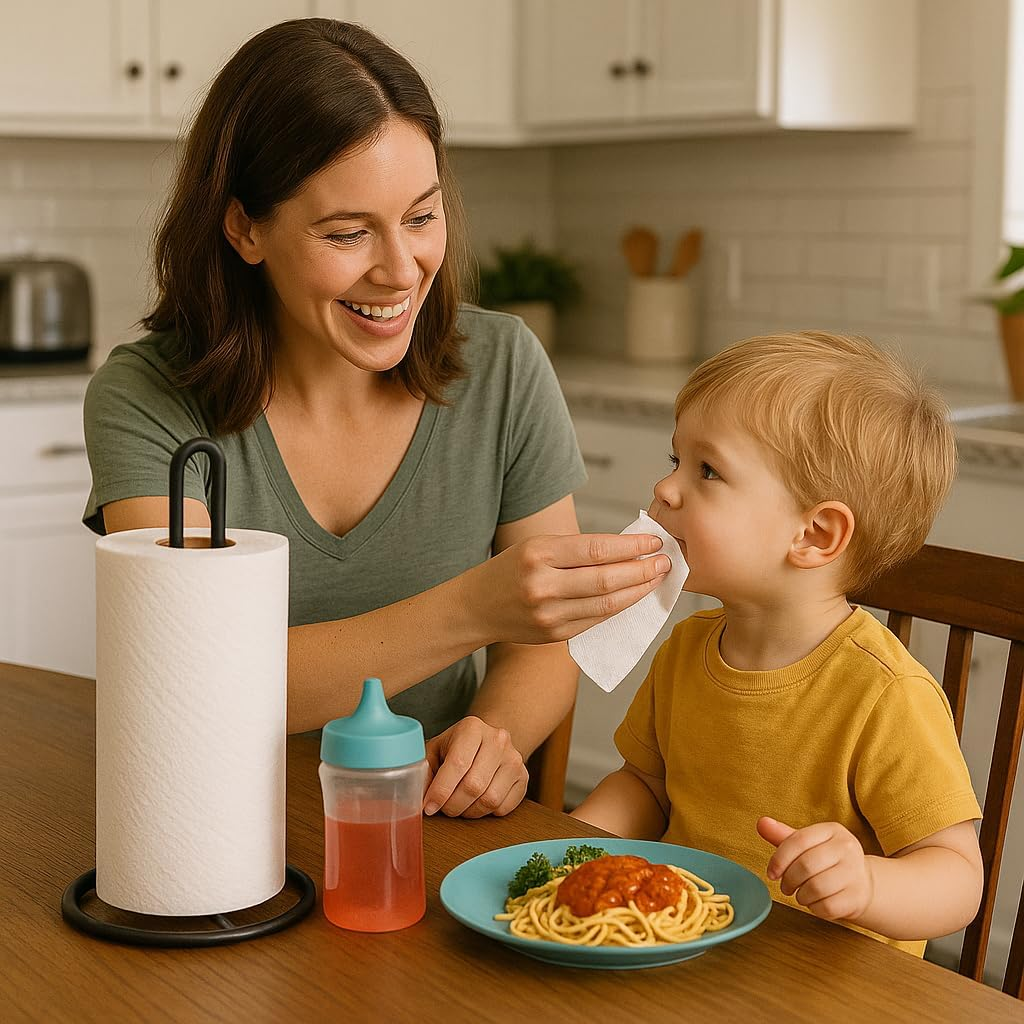 Creative Home Black Iron Paper Towel Holder Heavy Duty Metal Wire Stand for Kitchen Countertop or Dining Table Powder Coated One-Piece Design, Matte Black Finish image number 1