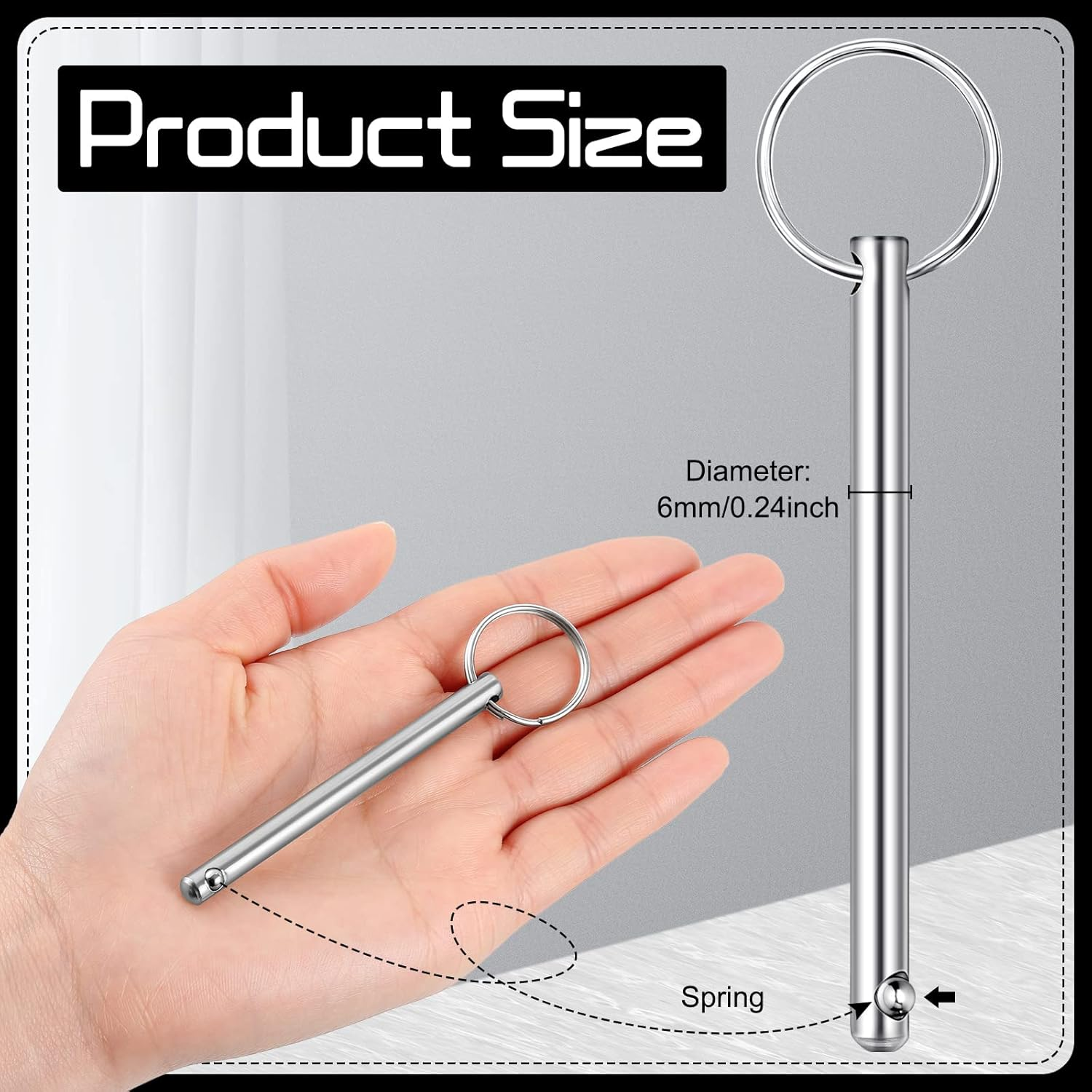 LEIFIDE Quick Release Pins for Bimini Top, Diameter 0.25 Inch, Usable Length 2 X 19/25'' (70Mm) Total Length 3 X 3/20'' (80Mm) Bimini Top Pin Marine Hardware Stainless Steel Trailer Pin(8 Pcs)