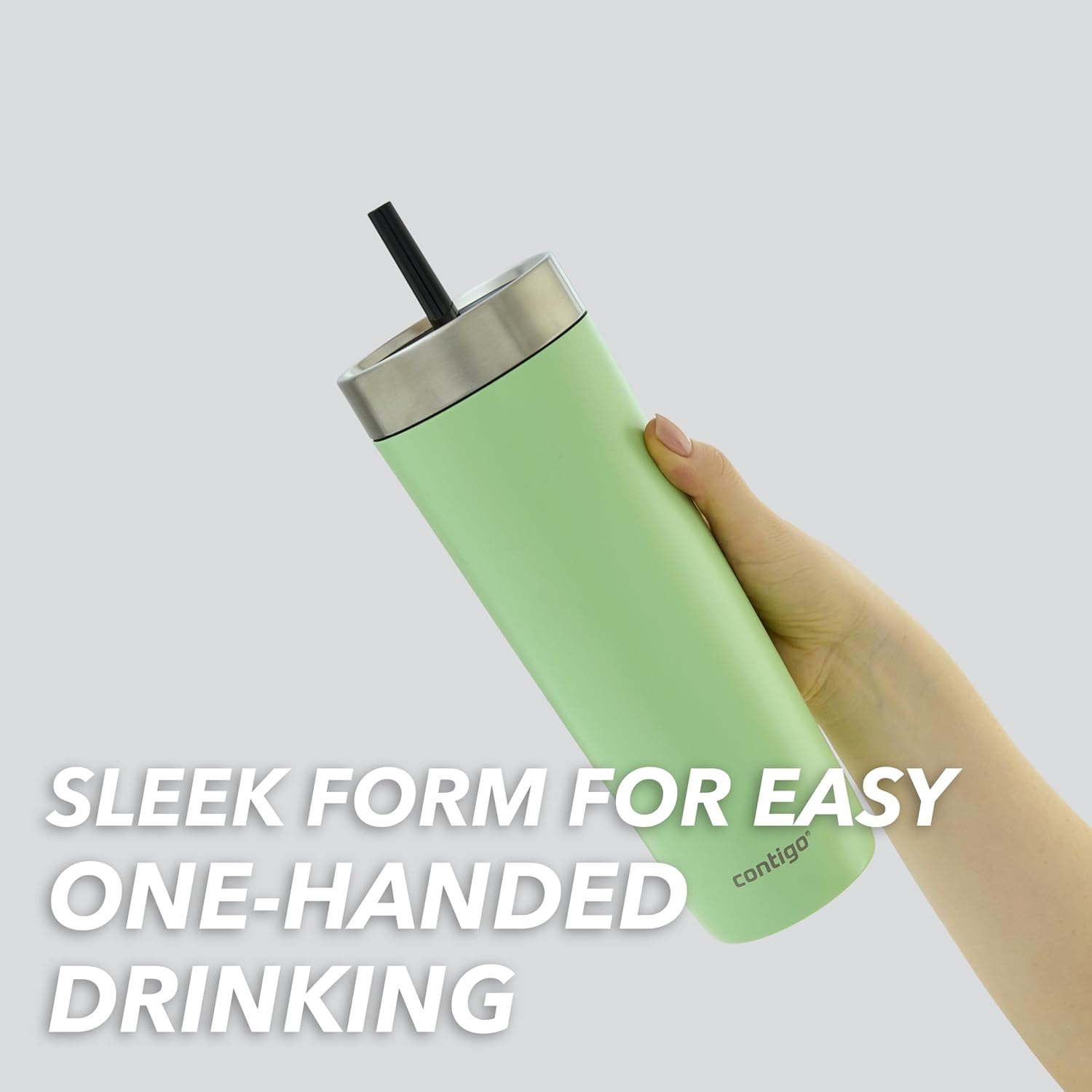 Contigo No-Spill Tumbler with Straw 720 Ml | 100% Leak-Proof & Spill-Proof | Stainless Steel Vacuum Insulated Water Bottle with Lid | Cold for 14 Hours | Travel Mug | Thermal Flask | BPA Free - Cucumber image number 6