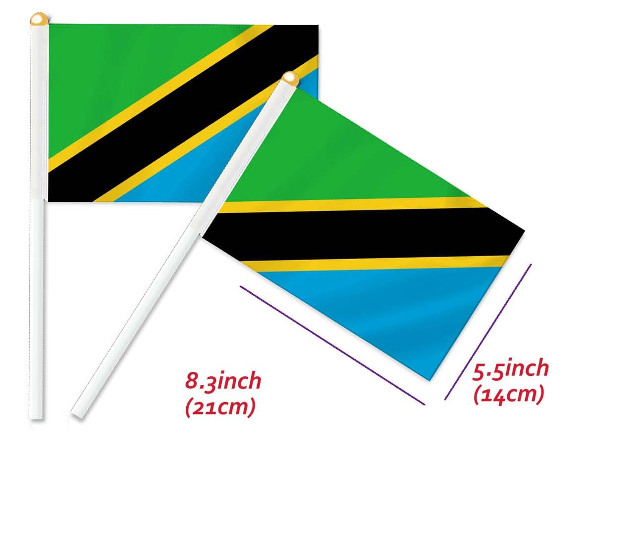 10 PCS Tanzania Handheld Small Flag, Tanzanians Hand Held Mini Decor Decoration Banner image number 2