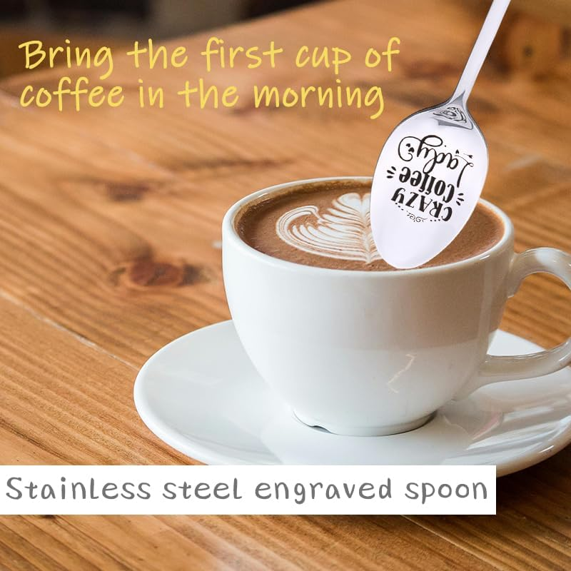 Crazy Coffee Lady Spoon Gifts for Best Friend Christmas Xmas Gifts for Daughter Mom Coffee Lover Gifts for Girlfriend Wife Birthday Gifts for Coffee Lovers Bestie Sister Coffee Spoon for Girls Women image number 5