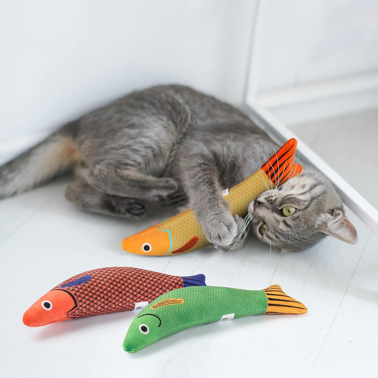 Cat Fish Plush Toy with Catnip - 3Pcs Soft Kitten Toys, Saury Fish Plush with Crinkle Sound, Chew Toy for Cats image number 1