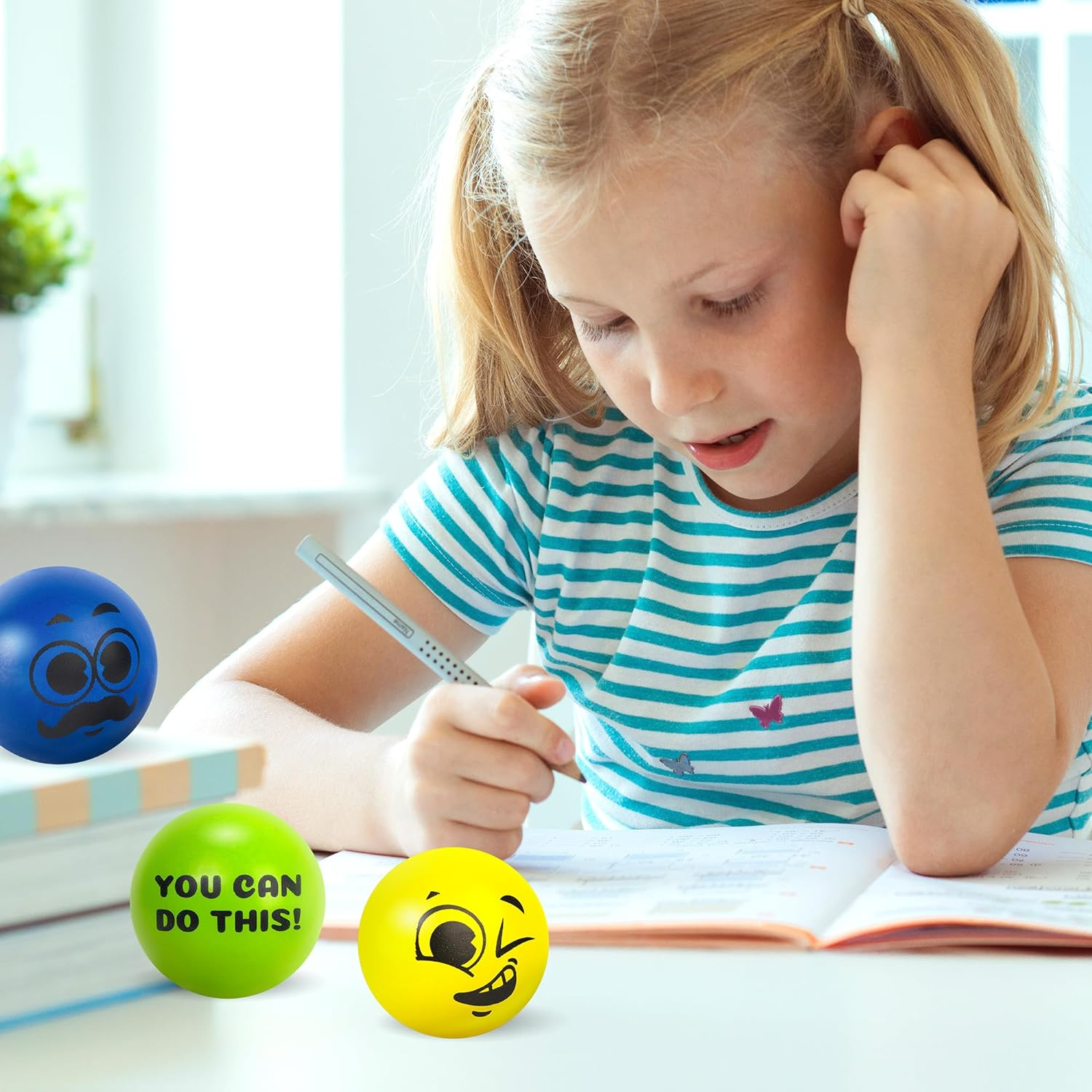 6Pcs Motivational Stress Balls for 3+ Kids and Adults, Inspirational Stress Relief Balls Hand Exercise Therapy Ball Set, Double Sided Colorful Foam Stress Ball with Positive Quotes and Smiles
