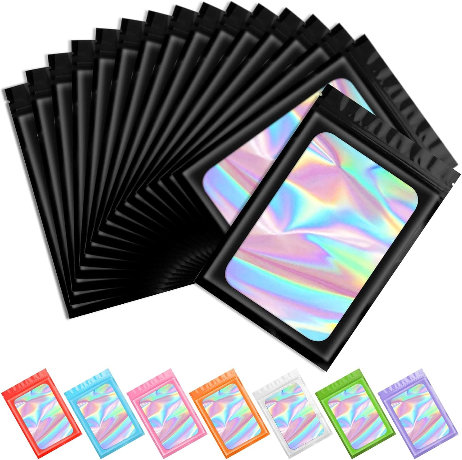 100 Pcs Black Mylar Holographic Bags Packaging Bags,Clear Resealable Bag Foil Pouch Bag for Food Storage and Lipgloss,Jewelry,Eyelash Packaging for Small Business(2.4X3.9Inch) image number 5