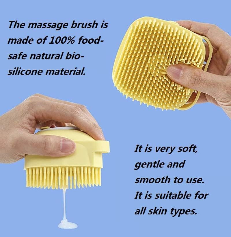 KOMUNJ Dog Cat Bath Brush, Pet Grooming Soothe Massage Brush, with Shampoo Dispenser Soft Silicone Bristle, for Short Haired Dogs Cats Shower image number 6