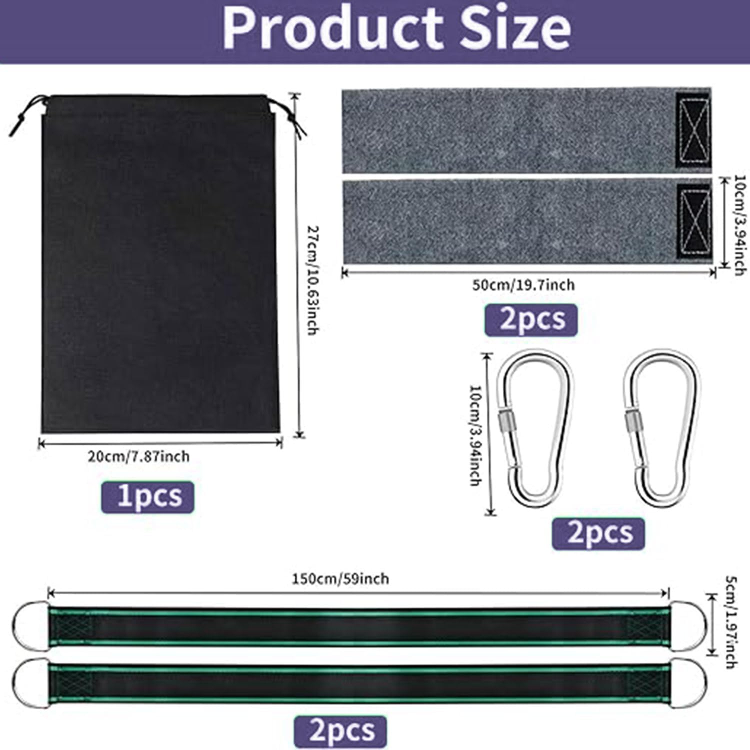 Roczential Tree Swing Hanging Straps, 1.5M/5Ft Hammock Tree Straps Kit with 2 Sturdy Lock Carabiners & 2 Tree Protectors for Swings and Hammocks,Holds up to 1000KG image number 3