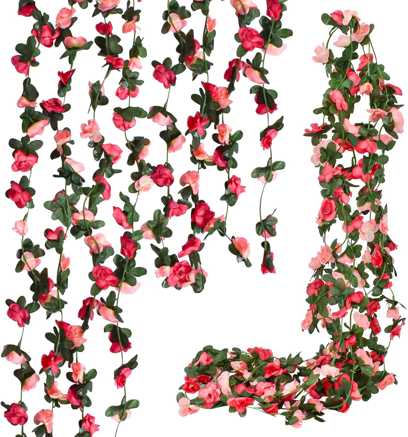 Bacucine Flower Garland 8PCS 63Ft Artificial Rose Vine Hanging Flower Vines with Green Leaves Floral Garland for Wedding Wall Arch Party Decor (Pink)