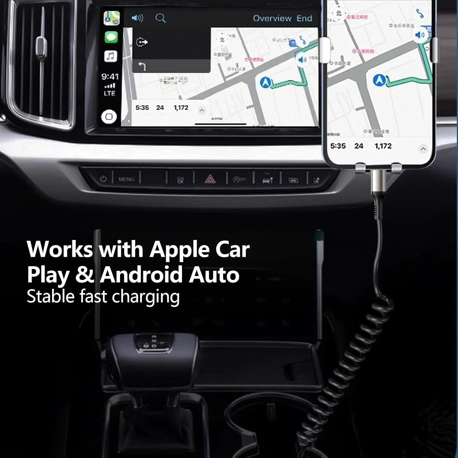 AMITOME Coiled USB C to IP Carplay Cable(2 Pack),1M Fast Charging Retractable USB C to IP Port Mfi Certified Charging Cord Compatible with Iphone 14/13/12/11/XS/XR/X/8 - Black image number 6