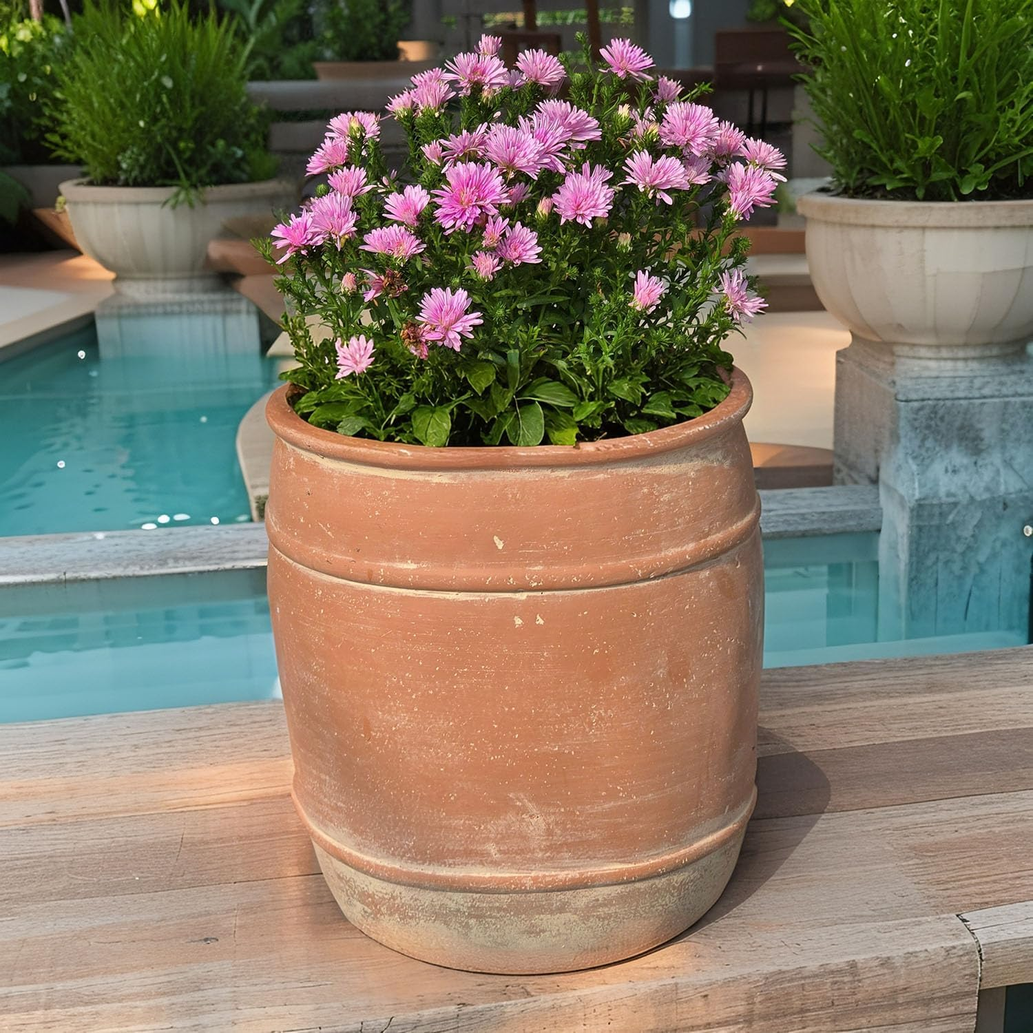 28 H X 24Cm Dia (21.5Cm Pot Opening) Terracotta round Fiberstone Tall Planter with Drainage Hole, Large Pots for Plants Indoor/Outdoor image number 2