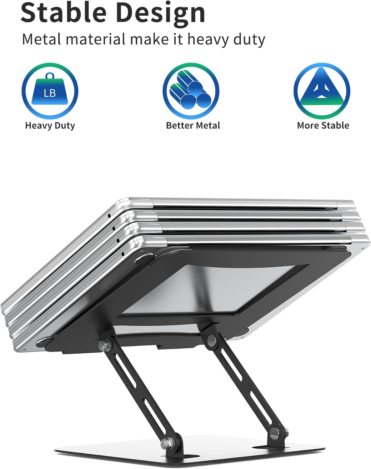 SOUNDANCE Laptop Stand for Desk with Stable Heavy Base, Adjustable Height Multi-Angle, Ergonomic Metal Riser Holder, Foldable Mount Elevator, Compatible with 10 to 15.6 Inches PC Computer, Black image number 1