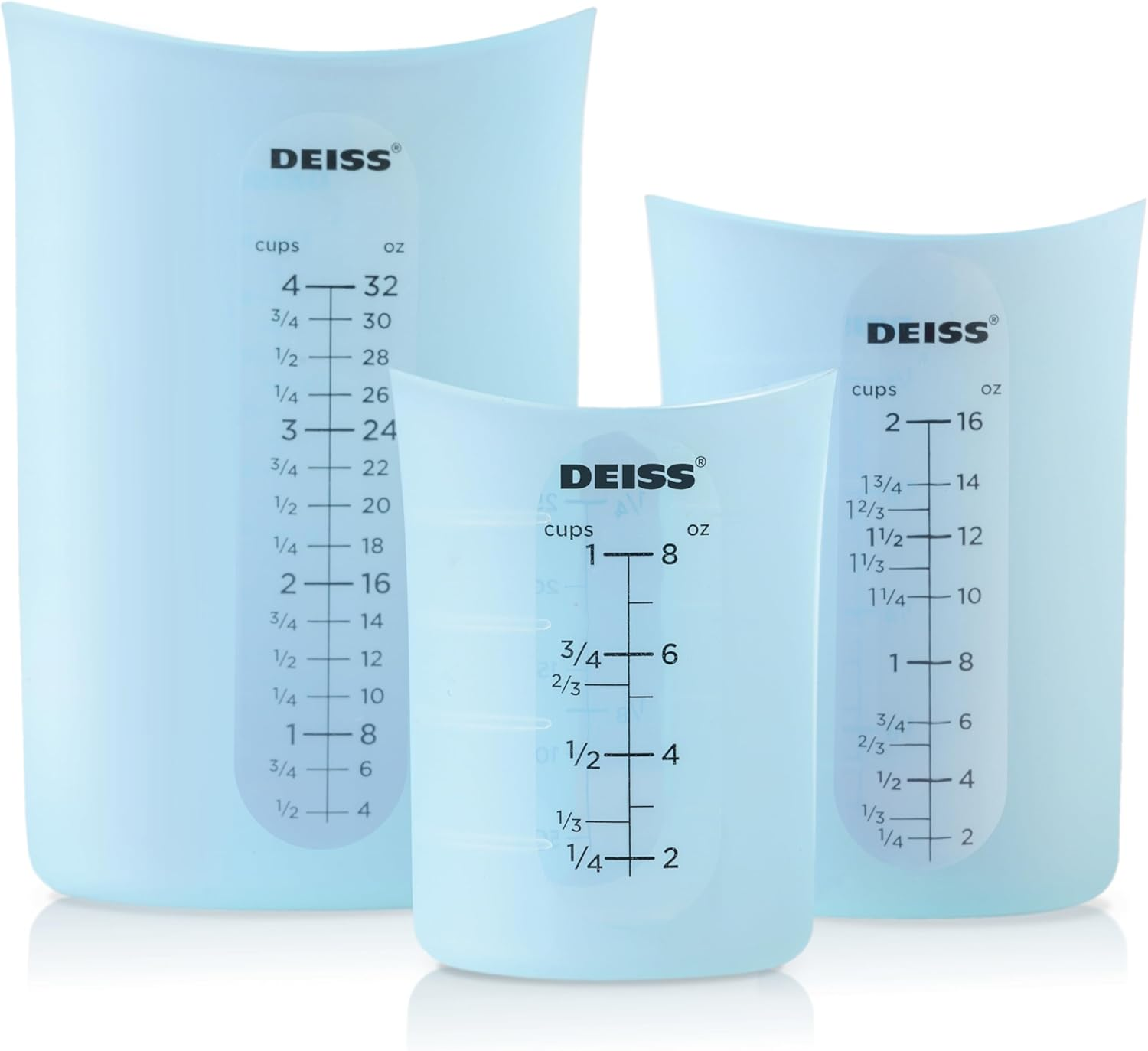 Deiss PRO 3 Piece Silicone Measuring Cup Set - Versatile & Durable, Easy-Pour Spout, Non-Stick for Easy Clean, Heat-Resistant - Squeeze & Pour Liquid Measuring Cups - Ideal for Baking, Cooking, Resin image number 2