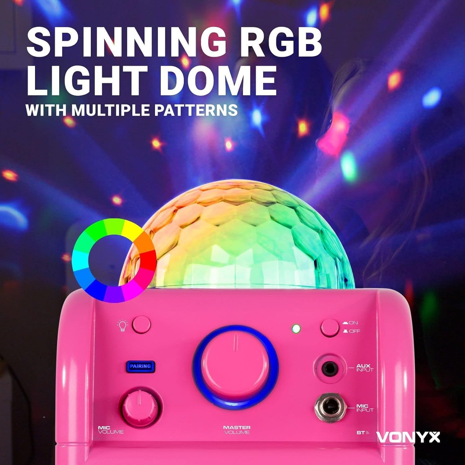 Karaoke Machine Microphone Bluetooth Portable Party Speaker Pink LED Light Kids SBS50P image number 5