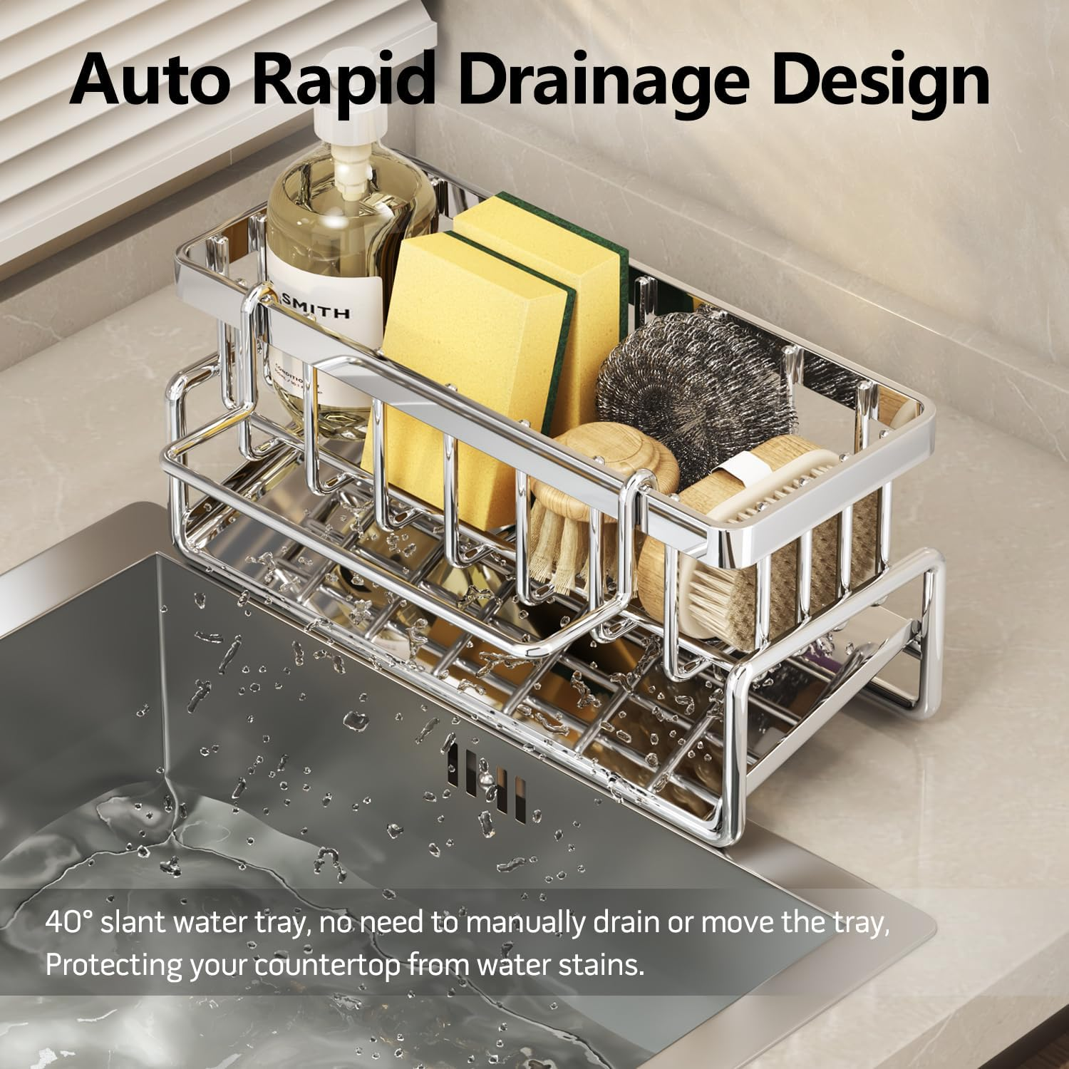 Beauty Nymph Sponge Holder for Kitchen Sink Storage Rack Kitchen Organizer Soap Brush Dispenser Sink Caddy Organizer with Dishcloth Towel Holder image number 5