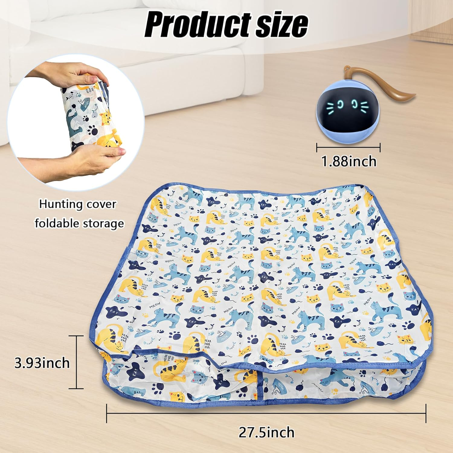 Oiuyamn Interactive Pet Toys Ball, Smart Pet Ball Fast Rolling in Pouch, Motion Activated Chirping Pet Toy, Hide and Seek Kitten Toy