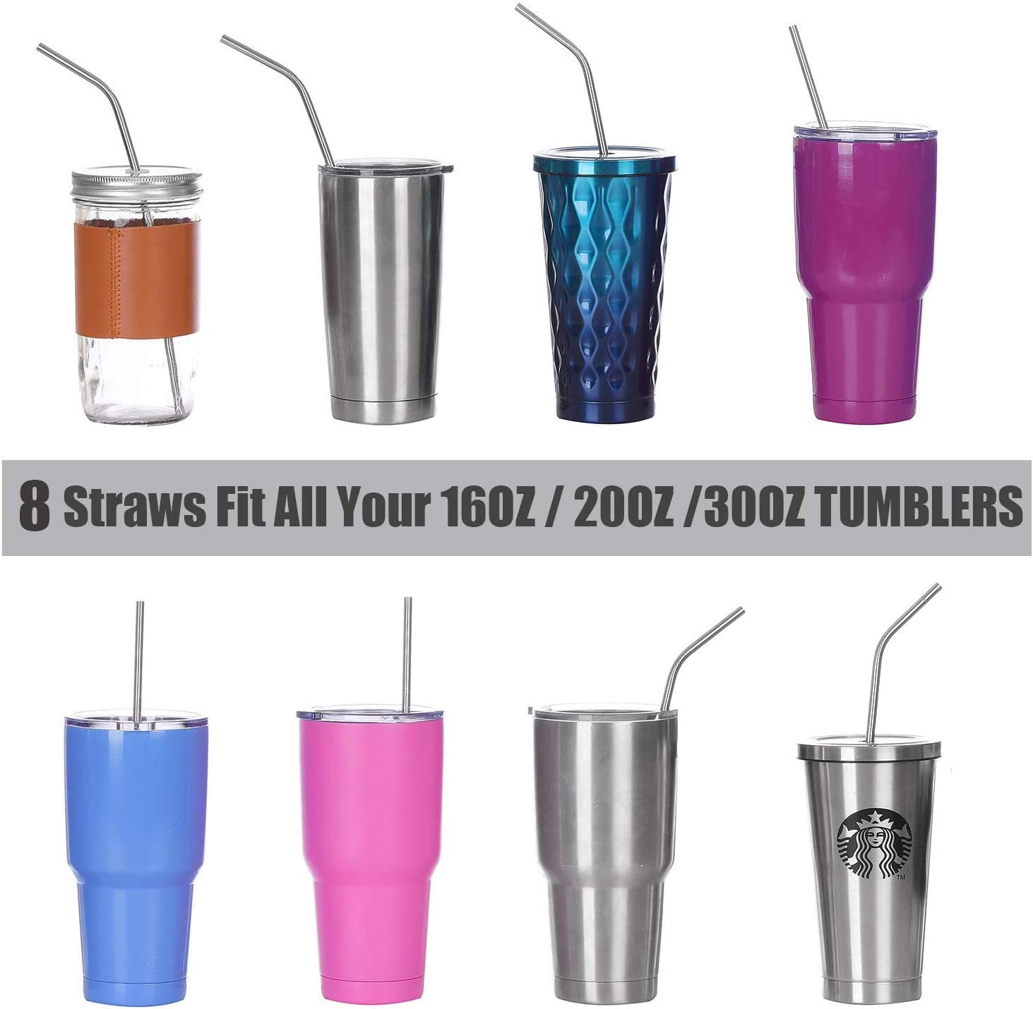 ALINK 10-Pack Reusable Stainless Steel Metal Straws,2 Metal Boba Tea Smoothie Straws,10.5"*6Mm Drinking Tumbler Straws for Yeti, RTIC, Starbucks Jars, Mason Tumblers with 2 Cleaning Brush and Case image number 2