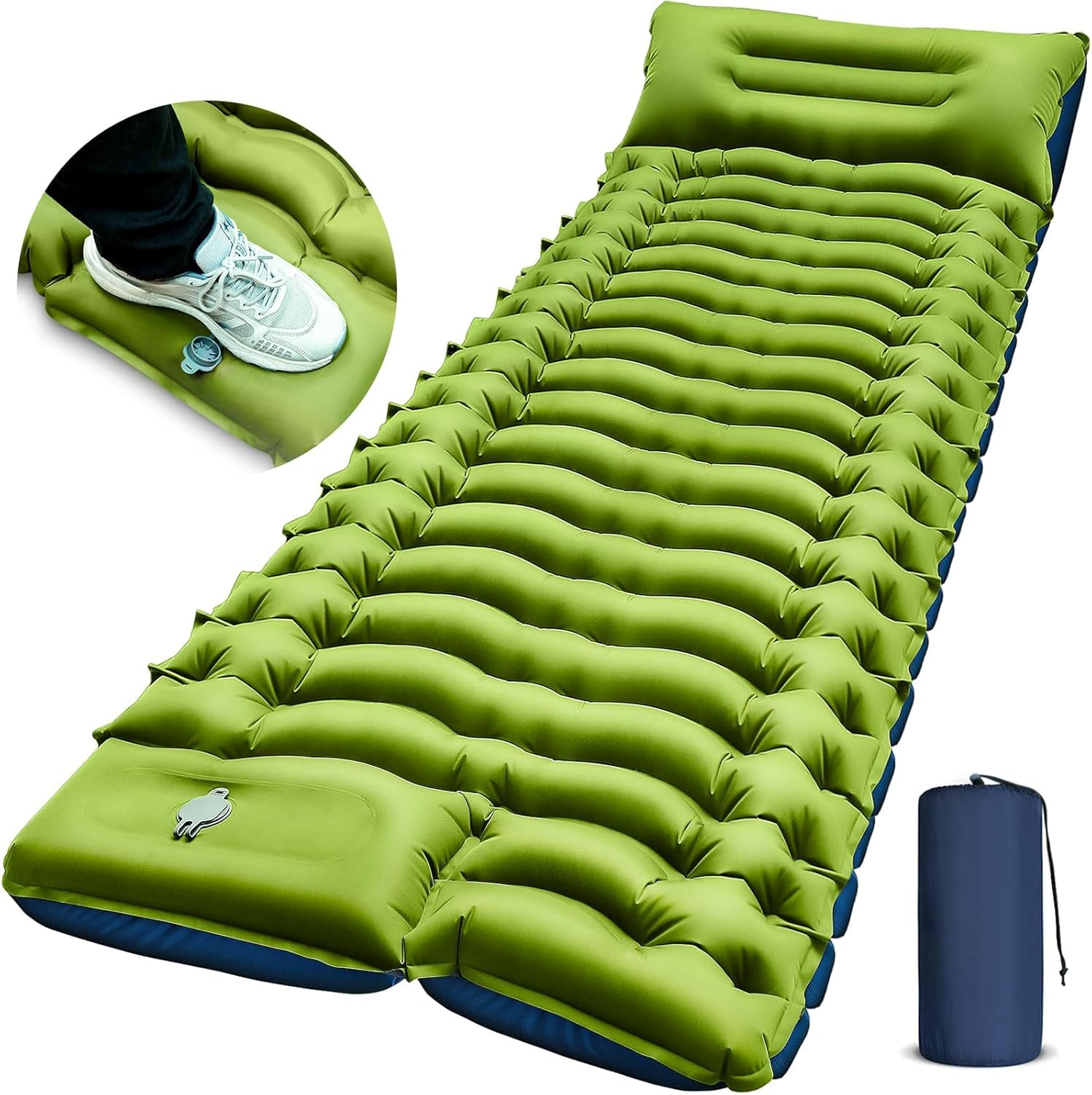 Camping Sleeping Pad, Extra Thickness Inflatable Sleeping Mat with Pillow Built-In Foot Pump, Compact Ultralight Waterproof Camping Air Mattress for Backpacking, Hiking, Tent image number 3