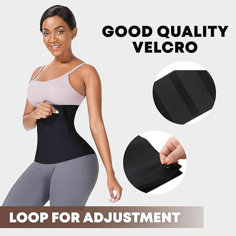 EXYUAU Waist Trainer for Women Lower Belly Fat - Weight Loss Compression Tummy Control Belt plus Size Snatch Me up Bandage Wrap Waist Trimmer Black, Black, One Size image number 2