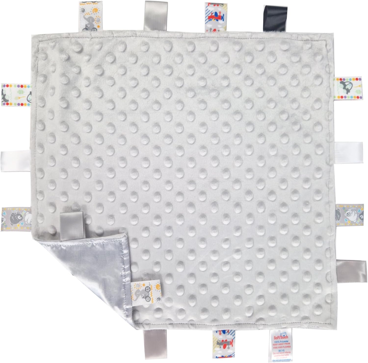 Soft Touch Taggie Dimple Comforter Baby Comfort Blanket with Sensory Tags and Bubble/Heart/Star/Foil Print Pattern (Dimple) (Pink, 35Cm X 35Cm)