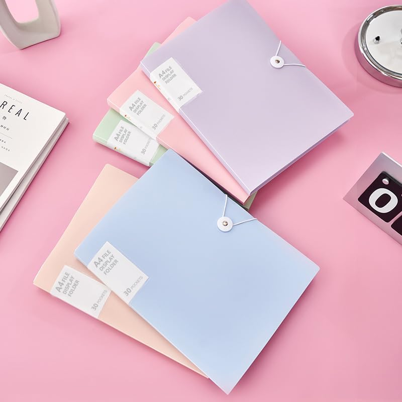 Vignette Stationery A4 File Presentation Folder Document Display Book 30 Clear Pockets Strong Sleeves Pastel Colour Durable Cover School Office Business Report Study Statement Paper Storage Organiser image number 1