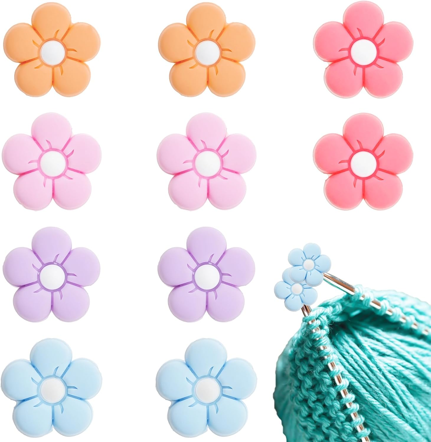 10 Pack Cute Flower Needle Point Protectors Silicone Needle Point Protectors Knitting Accessories and Supplies Knitting Needle Stoppers Knitting Needles Point Protectors Knitting Tools image number 3