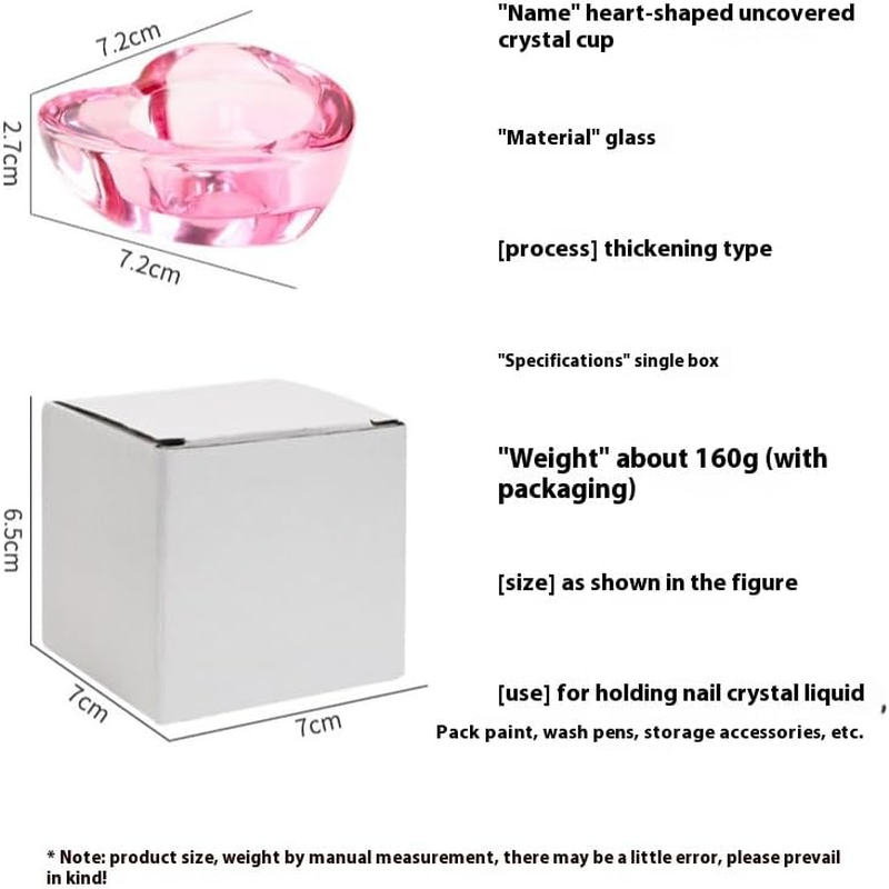 Nail Art Crystal Cup, Thickened Uncovered Wash Pen Cup, Pink High Transparency Heart-Shaped Glass Cup, Nail Art Tools (Pink) image number 2