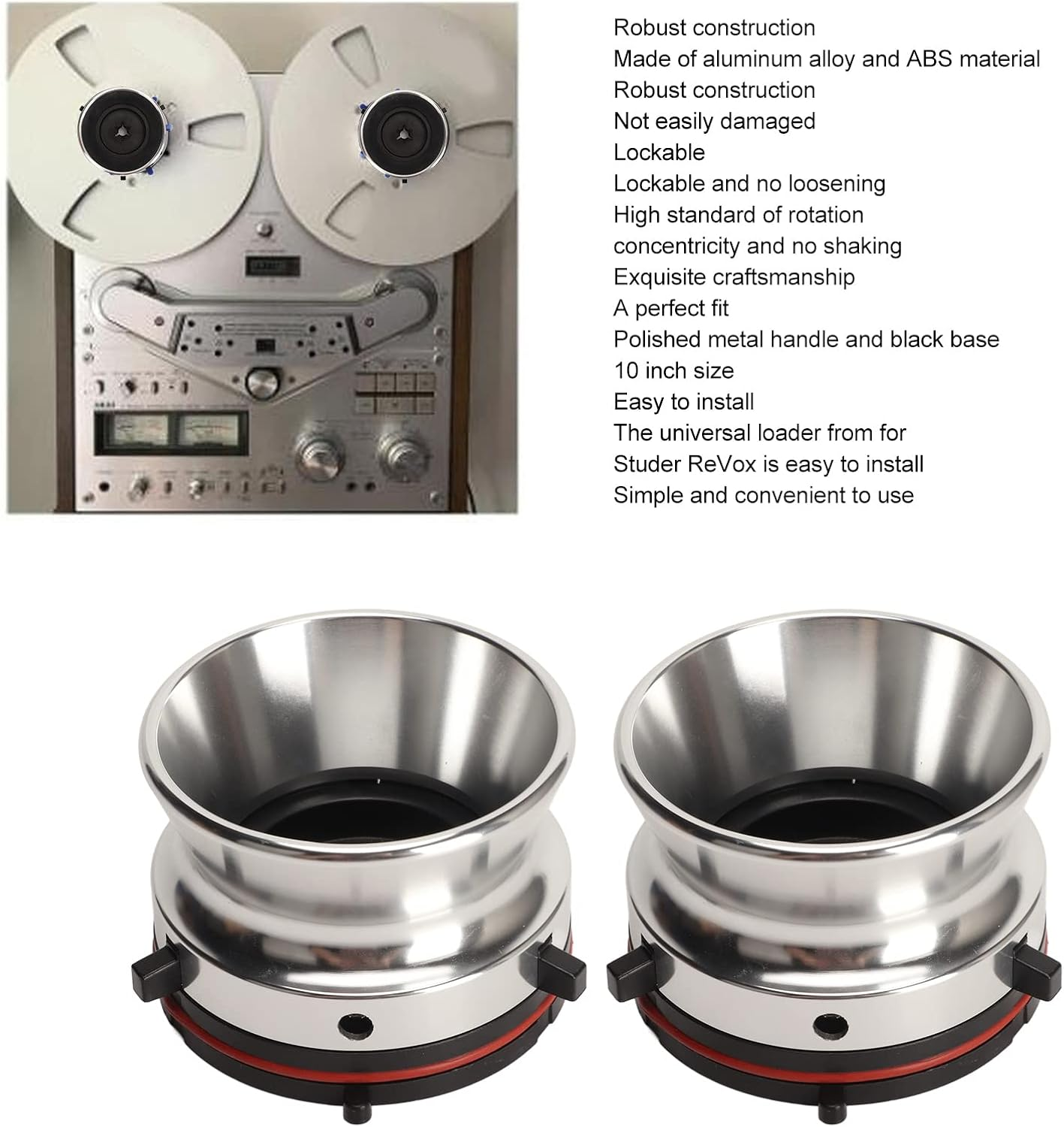 1 Pair Nab Hub Adapters, 10 Inch Opener Universal Hub Adapter for Studer Revox, for Akai, for Teac, Polished Aluminium, Nab Hub Device (Silver)