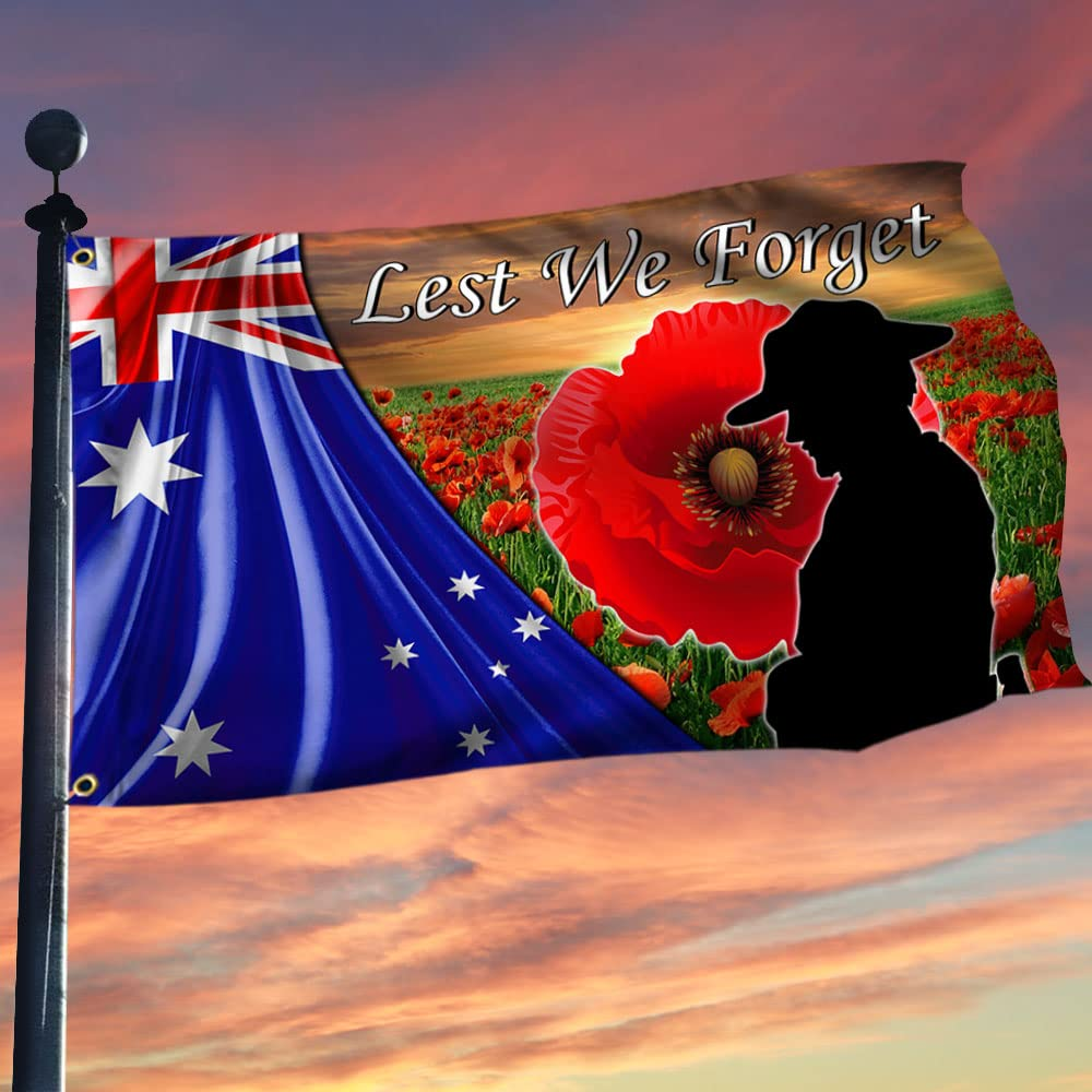 Australian Veteran Anzac Day Flag - Lest We Forget Poppy Flower Double Sided Grommet Flag for Memorial Day - Outdoor Decor image number 2