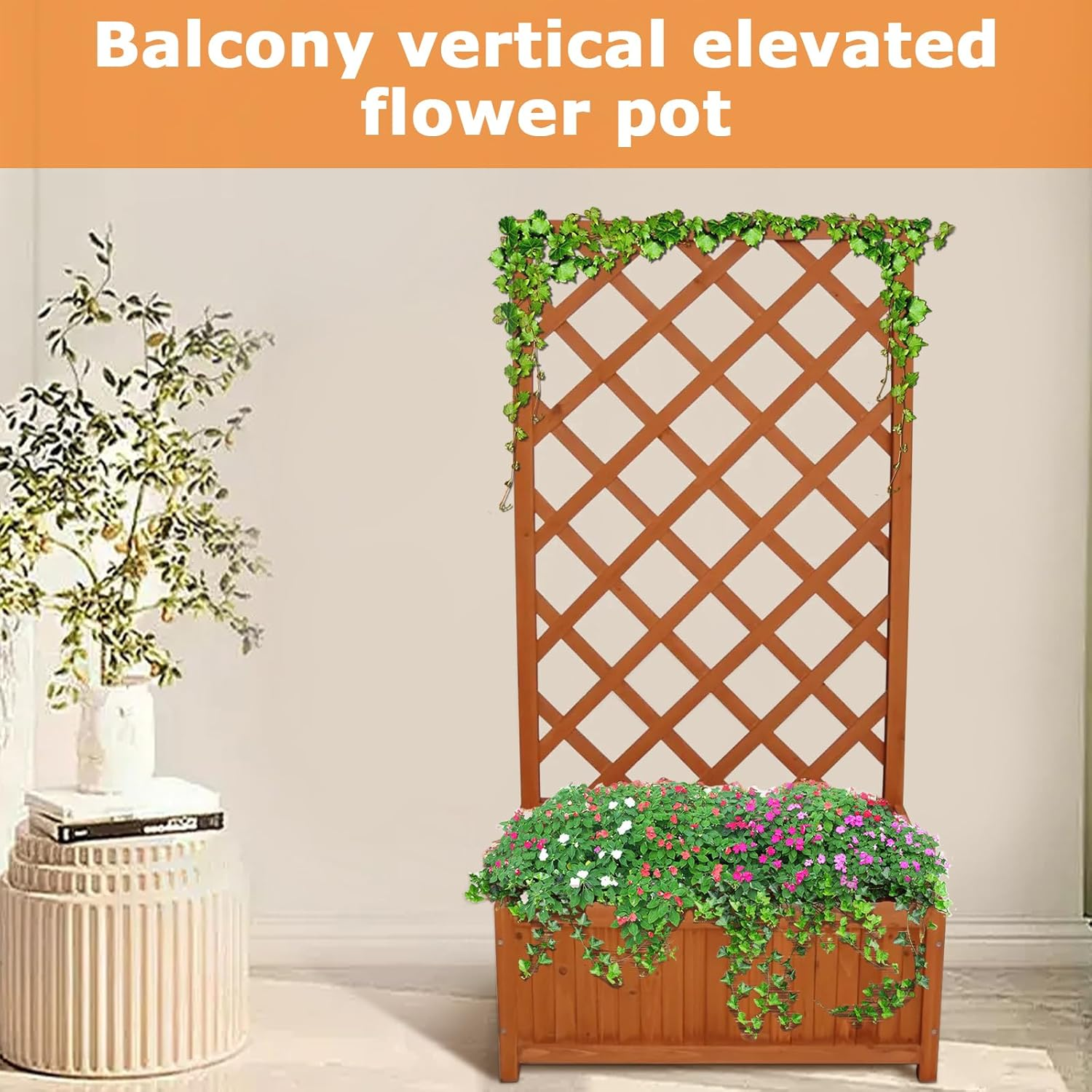 Garden Bed Wooden Planter Box, Gardening Supplies Plant Containers Patio,Vertical Containerized Raised Beds for Vegetables Flowers,70 X 30 X 135 Cm