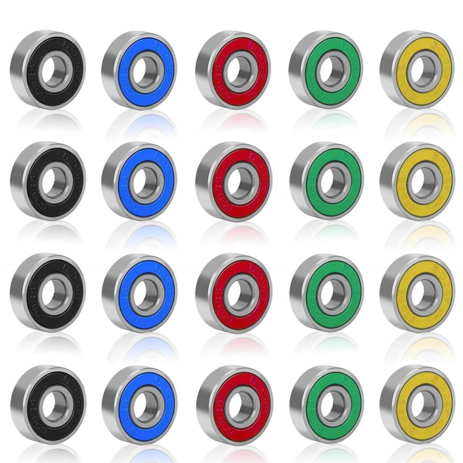 GAIVEK 20 Pcs 608RS Skateboard Bearings,Roller Skate Wheels Scooter ABEC-9 Rubber Sealed Metal Spare Bearing for Four-Wheel Longboard Stunt Scooters Inline Skates (Colorful) image number 3