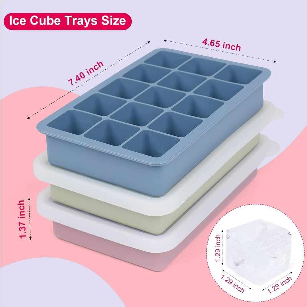 Ice Cube Tray, Silicone Ice Cube Moulds with Lid, BPA Free and Reusable for Freezer Containers, Whisky, Cocktails, Drinks(Green-1) - Pink-1 image number 7
