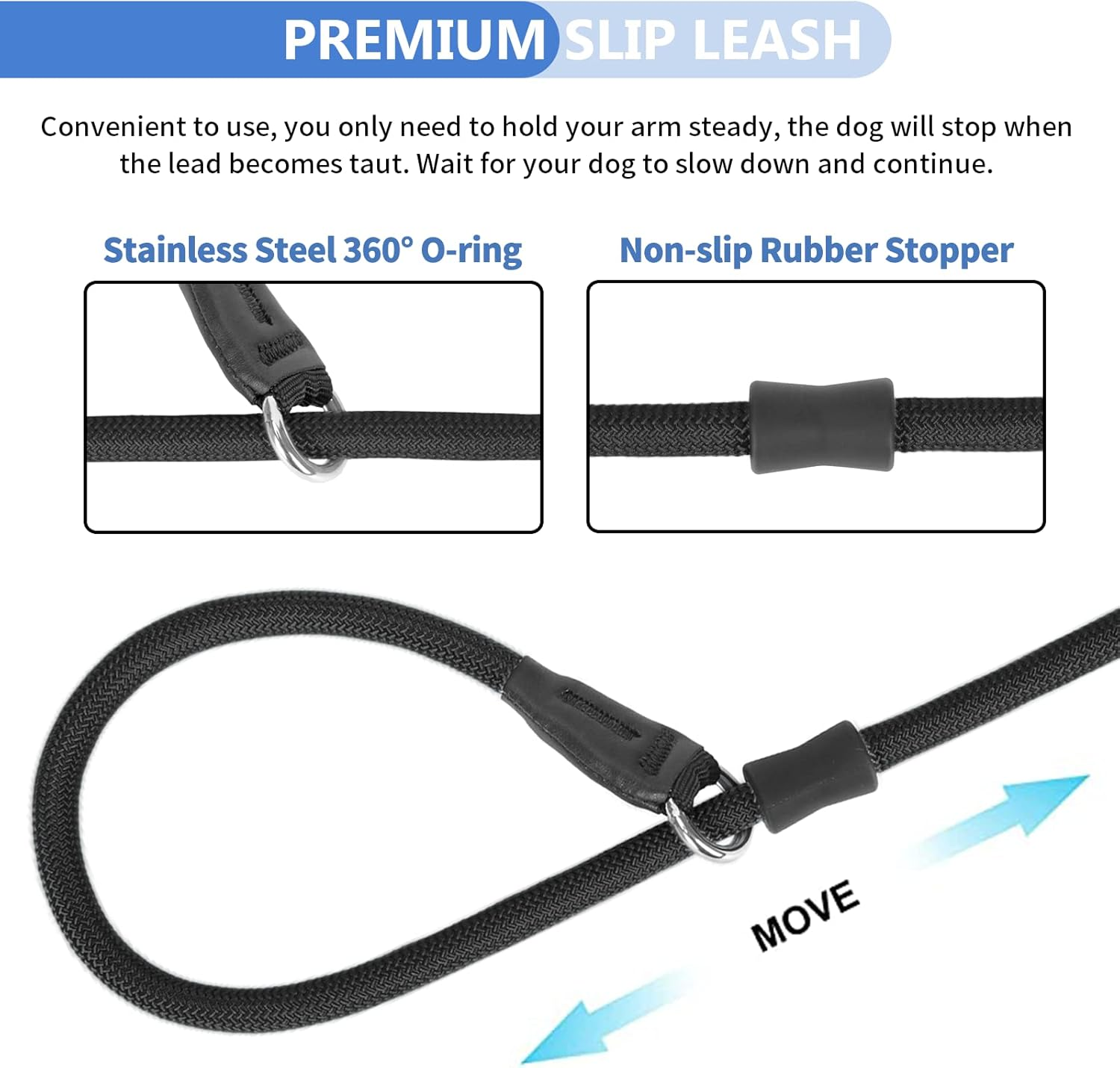Slip Lead Dog Leash, Strong Anti-Tangle Durable Nylon No Pull Walking Leash for Small Medium Large Puppy Dogs 4Ft Black