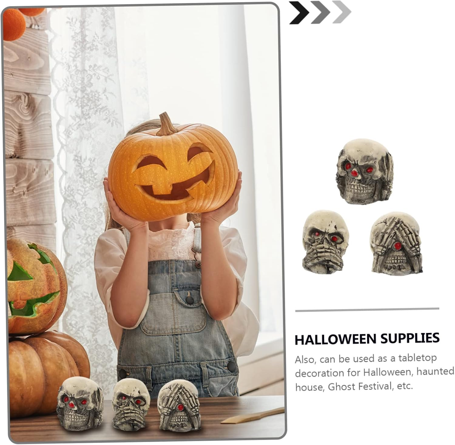 3Pcs Resin Skulls Aquarium Decor Fish Tank Landscaping Ornaments for Crawling Pets Sturdy Compact Halloween Scene Decoration image number 2