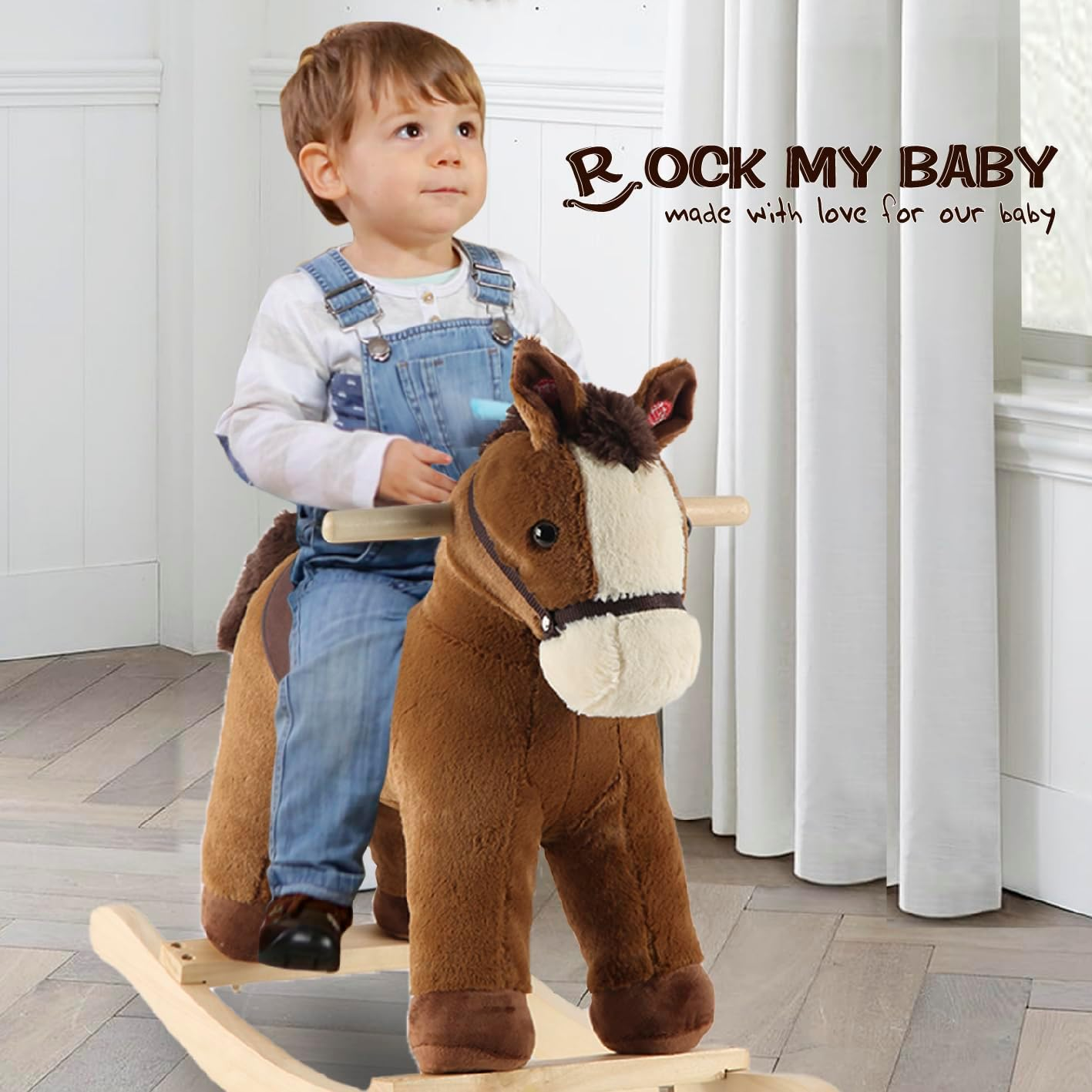 ROCK MY BABY Plush Rocking Horse, Soft Filling Ride on Pony, Rocking Animal, Stuffed Rocker for Kids 18 Months and up (Dark Brown) image number 3