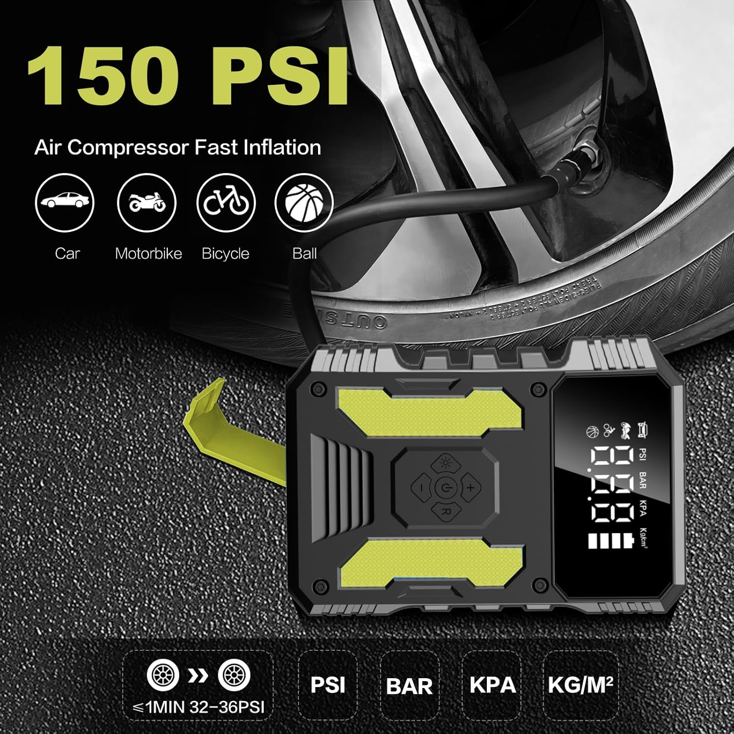 4000A Car Battery Jump Starter with Air Compressor, Portable Jump Starter Power Back (All Gas/8.0L Diesel), 12V Car Battery Charger with Tire Inflator, Storage Case, Built-In Air Hose image number 2