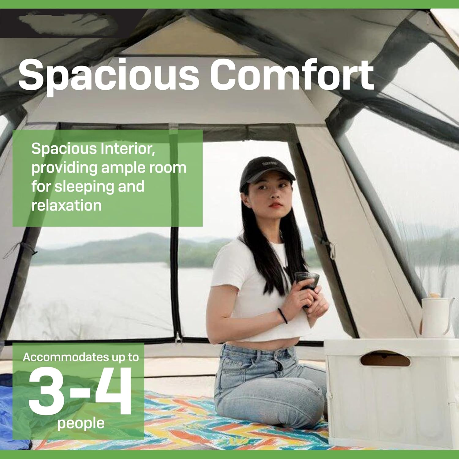 3/5-Person Instant Tent with Porch Camping Gear for the Outdoors Fast Cabin Tent with Instant Setup Tent Pop up in 4 Minutes with Rainfly Backpack for Family Camping,Upgraded Ventilation image number 6