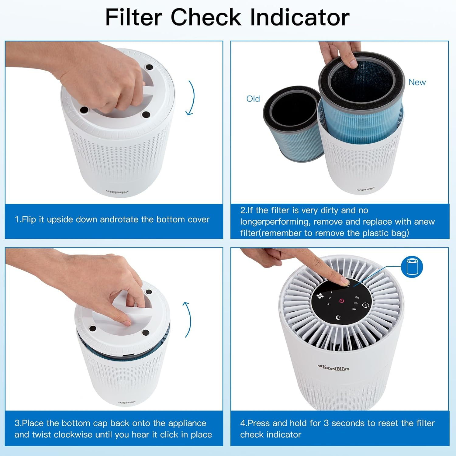 Aircillin Air Purifier AP070A & AP070B Replacement Filters, Efficiency Activated Carbon, High-Efficiency HEPA Filter, 2 Pack image number 1
