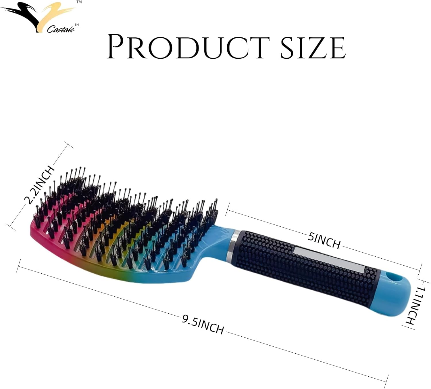 Castaic Boar Bristle Hairbrush,Comfortable Detangling Brush Getting Knots Out without Pain,Vented and Curved Hair Brush for Women Men Kids (Gradient)