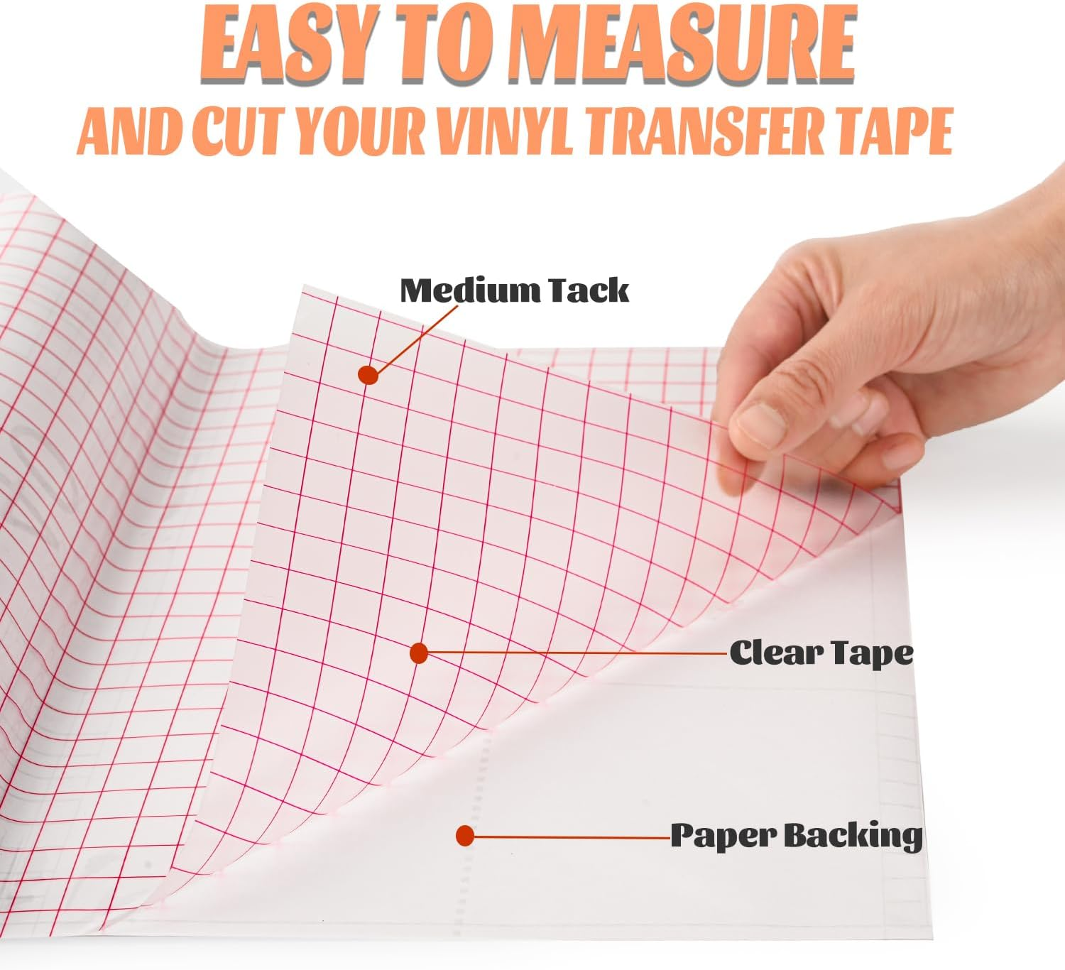 THANMAO Clear Vinyl Transfer Paper Tape Roll 12" X 50 Ft,Red Alignment Grid Clear，Transfer Paper for Cricut Silhouette Cameo Transfer Paper for Adhesive Vinyl/Decals/Signs/Windows/Stickers image number 4