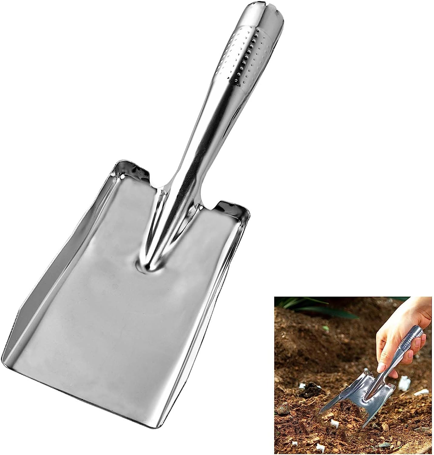 Garden Shovel, Garden Trowels Hand Tool, Stainless Steel Garden Trowel, Bend-Proof Small Shovels for Digging, Spade Shovel Garden Shovels for Planting, Gardening Tools for Kids, Women (Square) image number 3