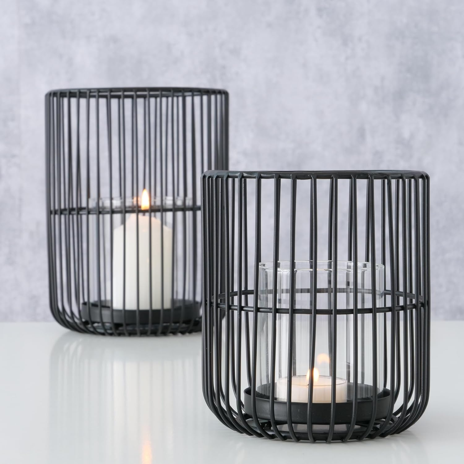 Boltze Cindy 2033181 Lantern Set of 2 Black Iron Glass 14-20 Cm High Modern Design Garden Decoration Table Decoration Candle Accessories Tea Light Glass image number 1