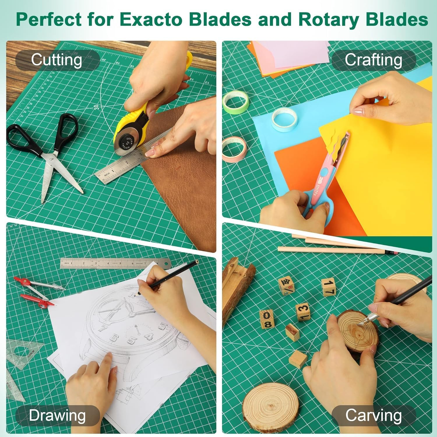 Thickened 30X22Cm Self Healing Cutting Mat, Rotary Cutting Sewing Mat for Crafts, 5-Ply Blade Table Protector Cut Board for Fabric Leather Cutting Quilting Modeling Hobby Project (Green A4) image number 1